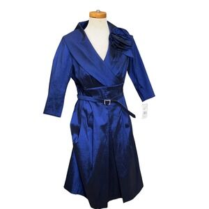 Jessica Howard Womens 14 Royal Blue Jacquard Midi Dress with Flower Accent Party